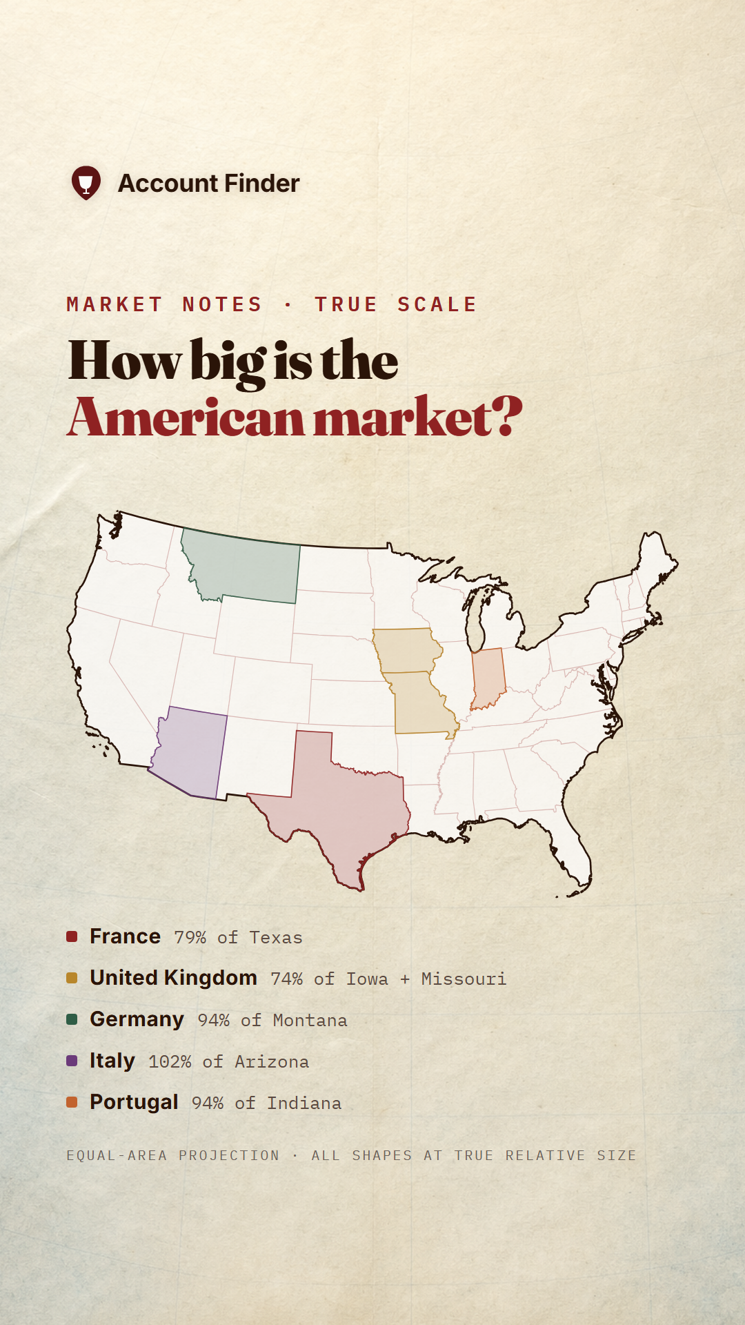 How big is the American market? Five European countries at true scale on the US map